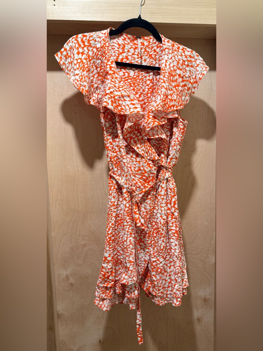 Free People French Quarter Wrap Mini Dress - Orange & White Print Size XSmall - Picture 2 of 5